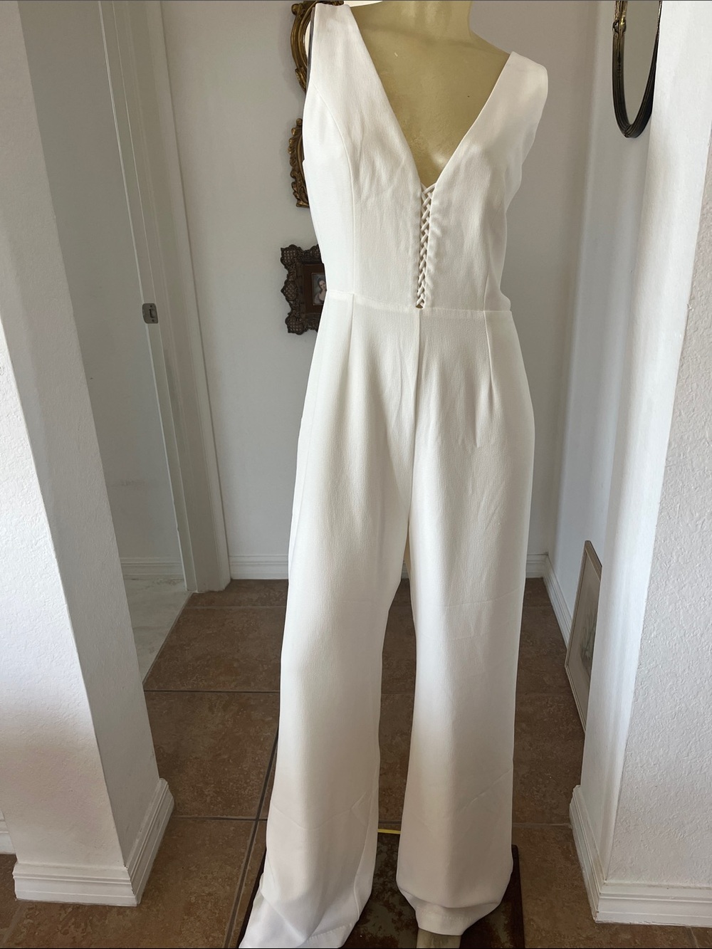 Stunning Wayf White V-Neck Wide-Leg Jumpsuit NWT